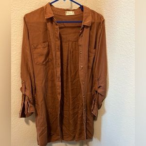 Altard State Rust Orange Shirt Dress Button Down Roll Tab Slv Womens Medium